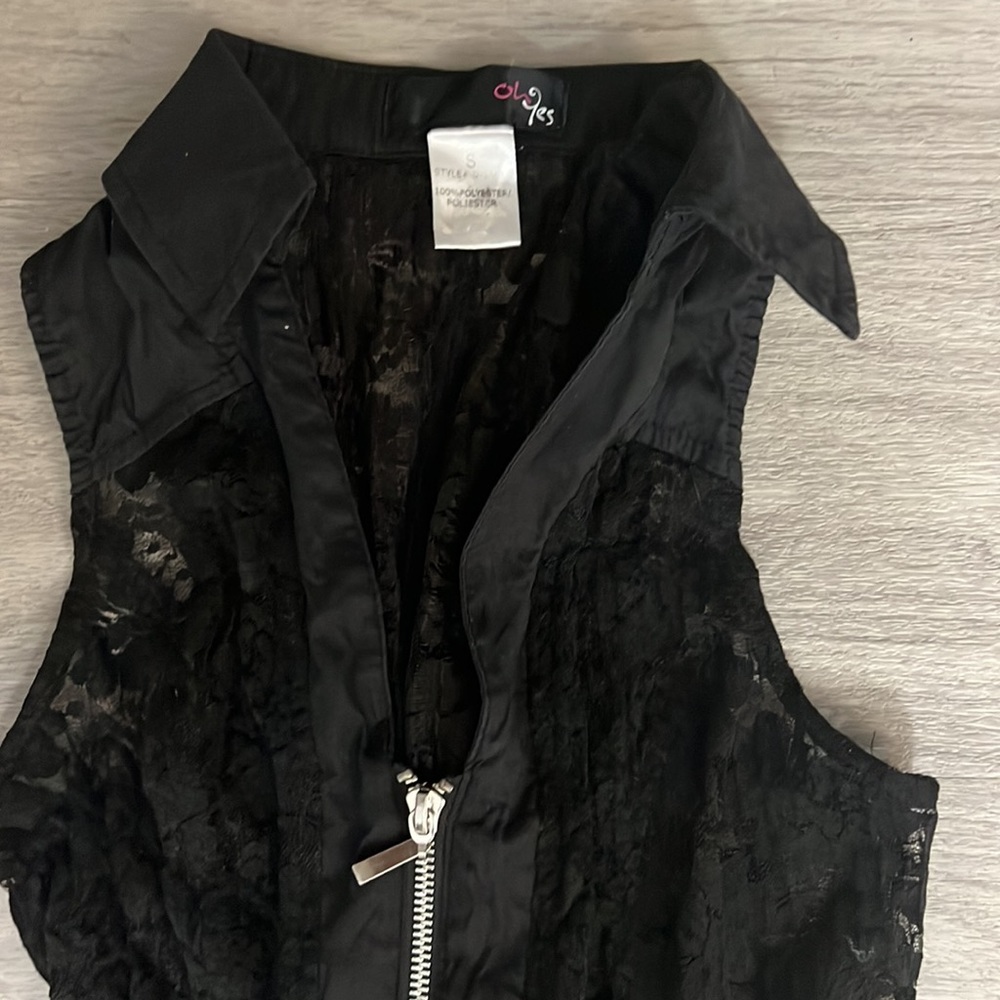 OH YES Black Lace Zippered Corset Top Gothic Collared Tank - Picture 3 of 6